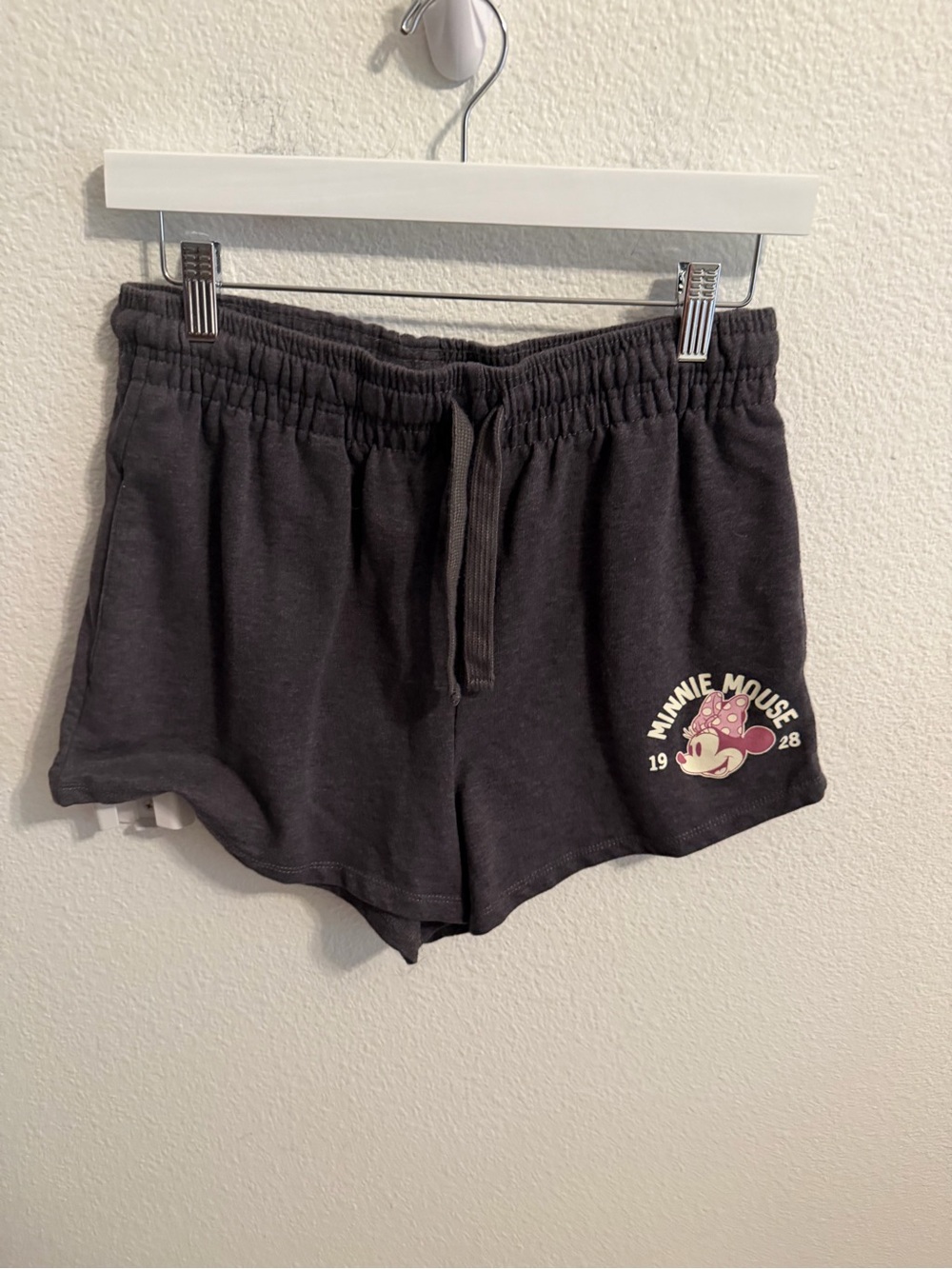Disney Minnie Mouse Charcoal Drawstring Athletic Shorts with Pink Accent
